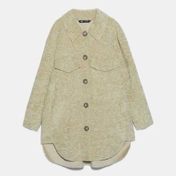 Zara fleece overshirt cream teddy button-up jacket - Picture 4 of 14